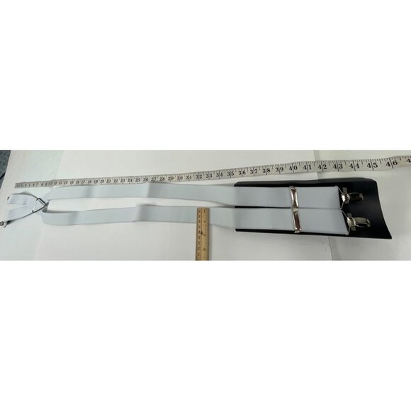White Dunmore Elastic Suspenders W/ Silver Clips For Men Adjustable 42 inch 34k - Picture 3 of 8